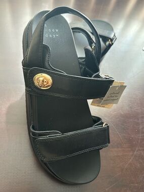 a new day Black Sandals with Gold Turn-Lock Detail